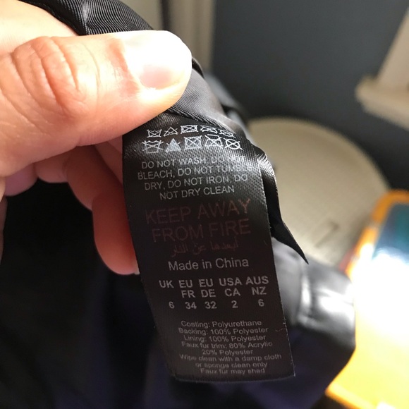 Nasty Gal Black Faux Leather Coat with Faux Fur Trim - Picture 8 of 11